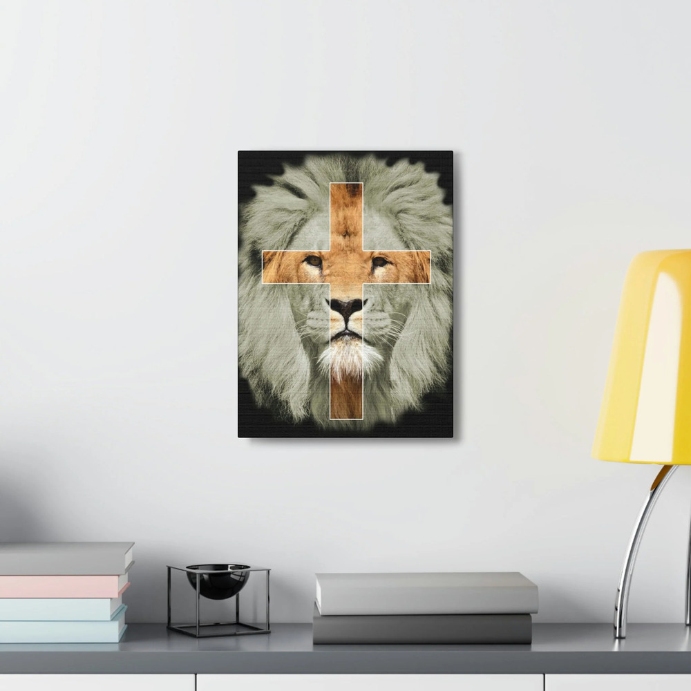 Scripture Walls Lion of Judah Revelation 5:5 Cross on Lion Bible Verse Canvas